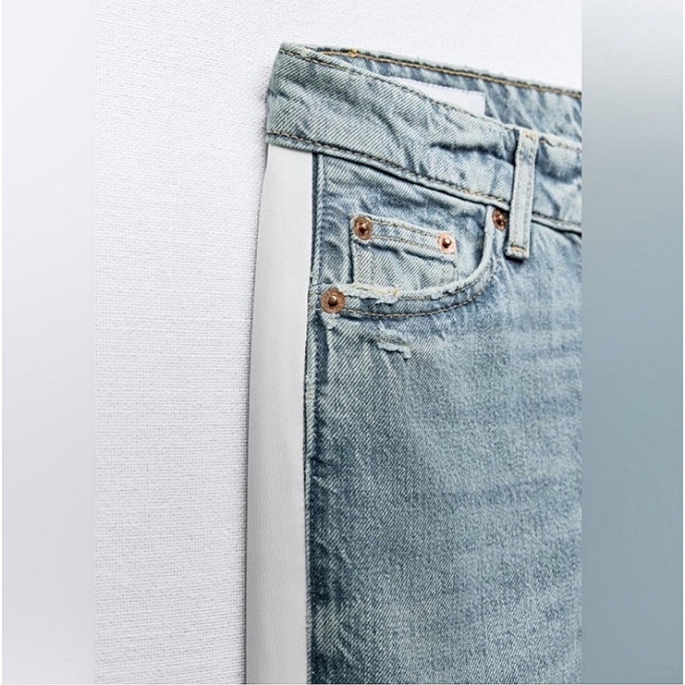ZARA LOW RISE JEANS WITH WHITE STRIPE DETAIL ON SIDES✨️SIZE 4 ✨️ - Picture 5 of 7